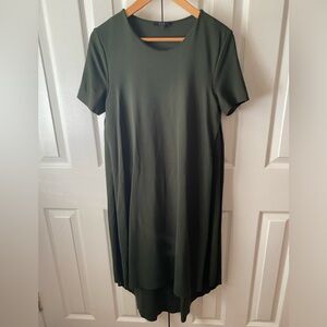 COS Forest Green Knit High-Low Hem Scoop Neck Short Sleeve Lagenlook Dress SZ S